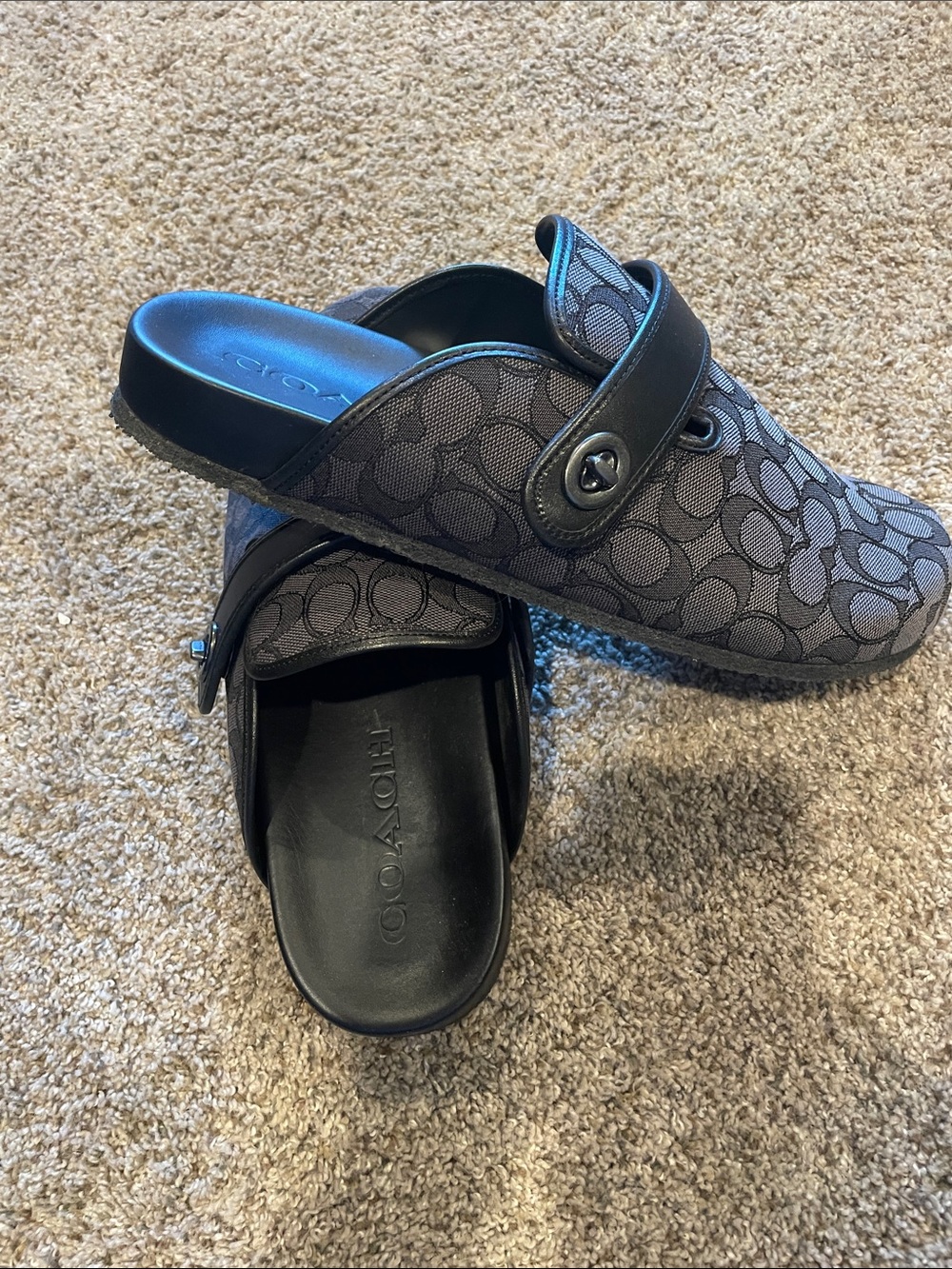 Coach Gray Signature Slip-On Clogs with Black Strap - Picture 4 of 9